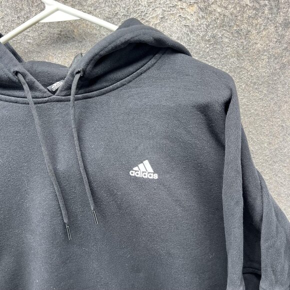 Adidas Hoodie Womens Medium Black Cropped Pullover Logo Sweatshirt H64967 - Picture 8 of 12